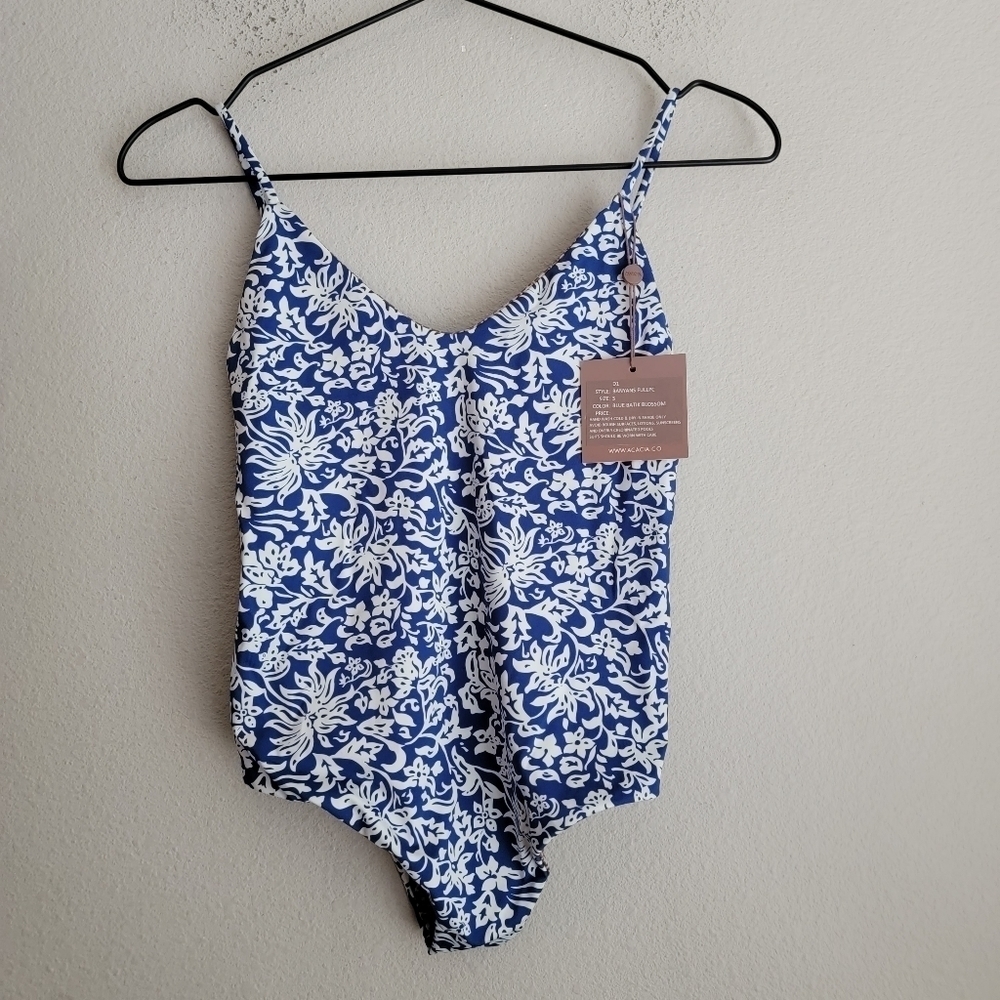 Acacia Banyans Full Piece in Blue Batik Blossom size S NWT